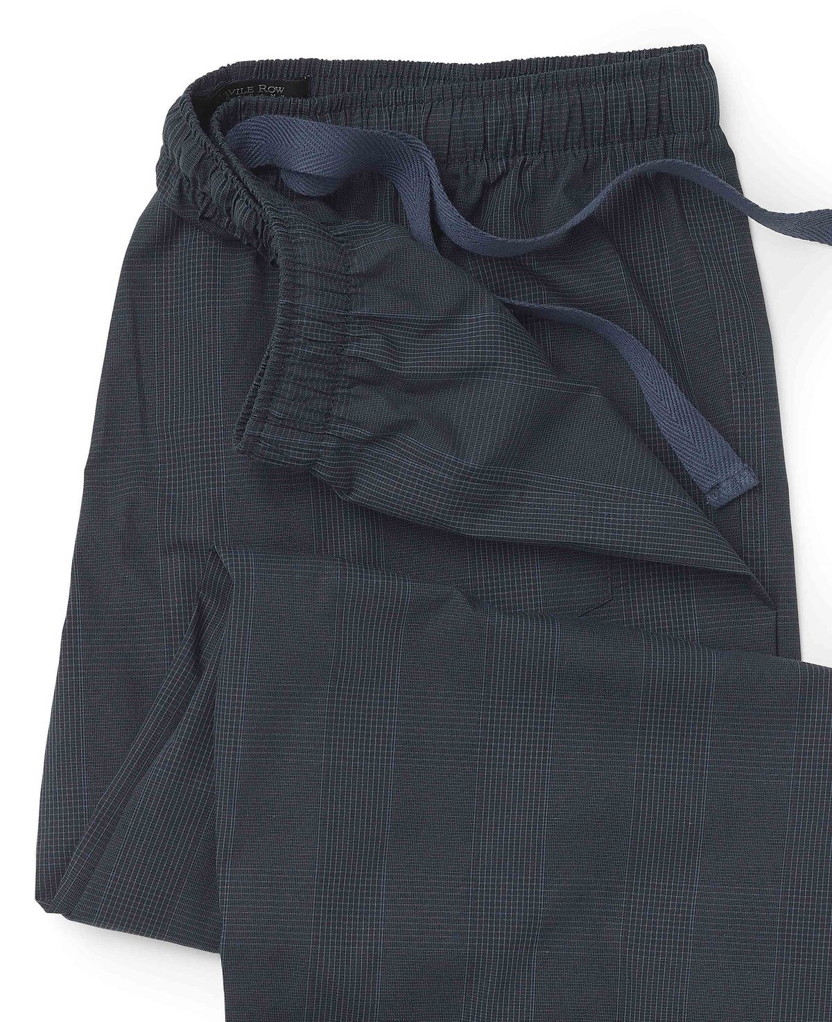 Men's Navy Cotton Check Lounge Pants waist detail