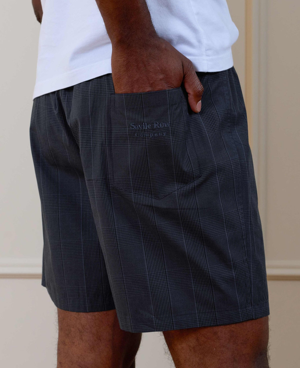 Navy Cotton Check Lounge Shorts