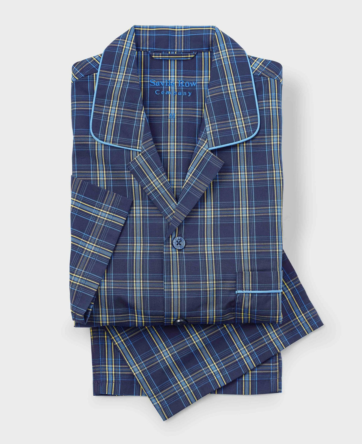 Check Personalised Pyjamas Men's Navy Cotton Check Pyjamas | Savile Row Company