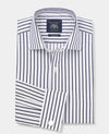 Navy Cotton Classic Fit Striped Formal Shirt - Double Cuff