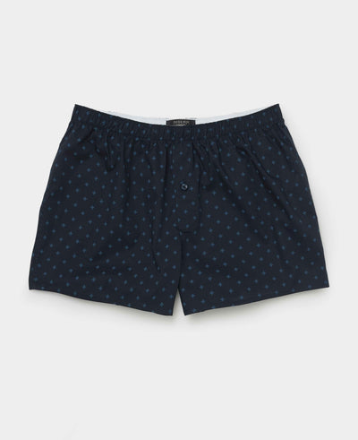 Navy Cotton Cross Print Boxer Shorts