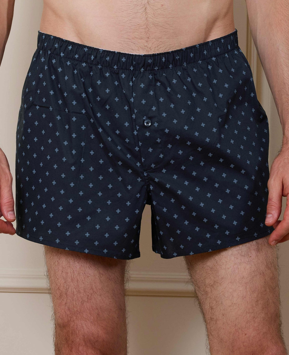 Navy Cotton Cross Print Boxer Shorts