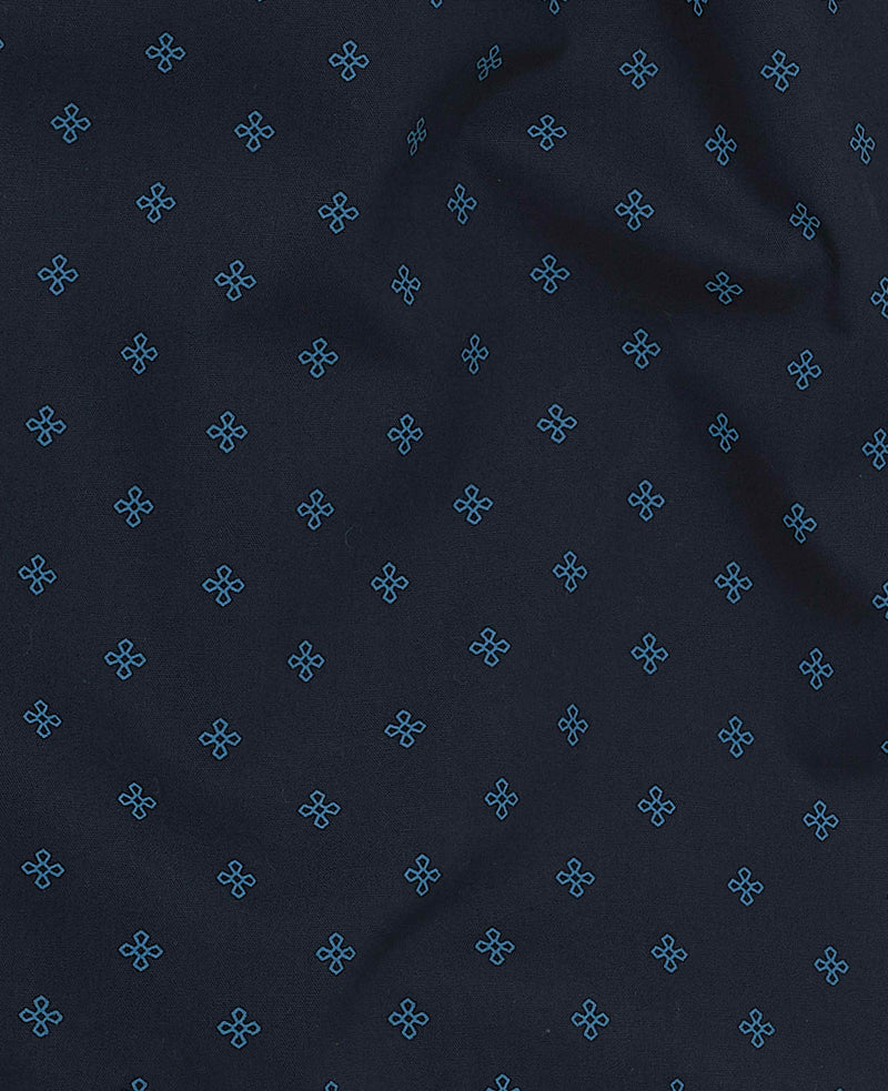 Men's Navy Cotton Cross Printed Lounge Pants fabric detail