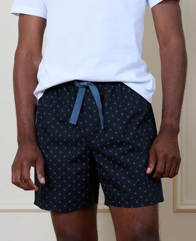 Navy Cotton Cross Printed Lounge Shorts