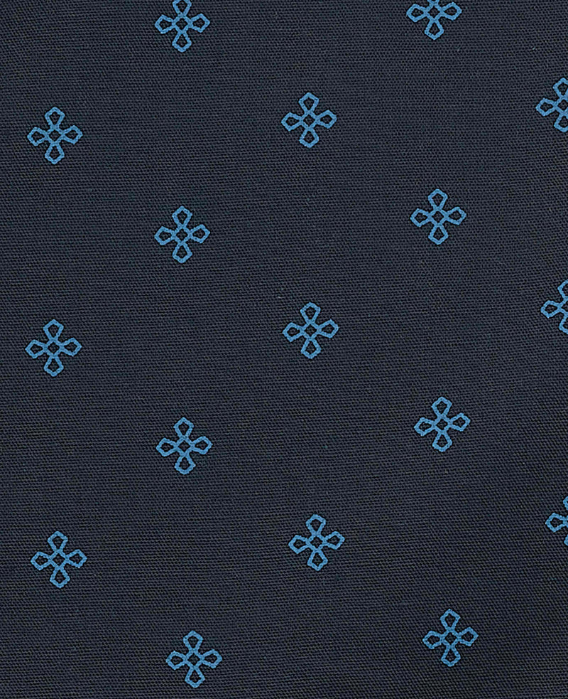 Men's Navy Cotton Cross Printed Revere Collar Pyjamas fabric detail