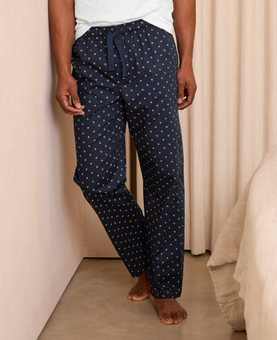 Navy Cotton Fleur De Lys Lounge Pants