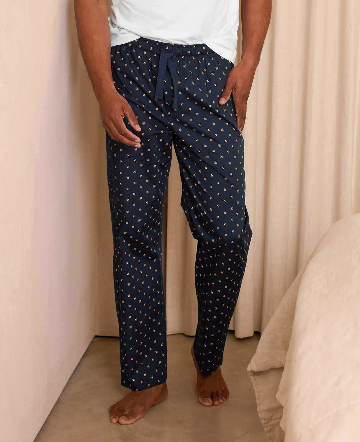 Navy Cotton Fleur De Lys Lounge Pants