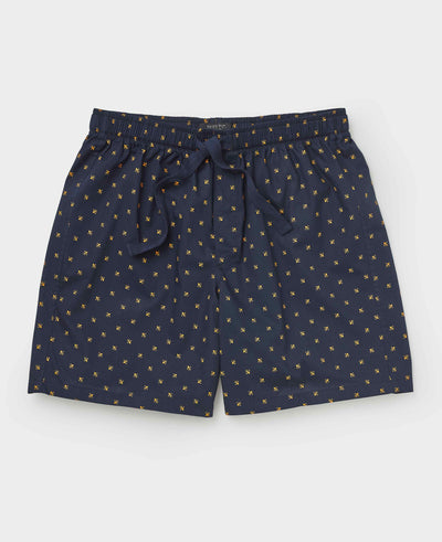 Navy Cotton Fleur De Lys Lounge Shorts