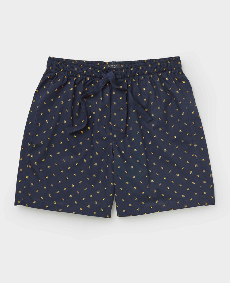 Navy Cotton Fleur De Lys Lounge Shorts