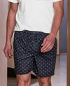Navy Cotton Fleur De Lys Lounge Shorts
