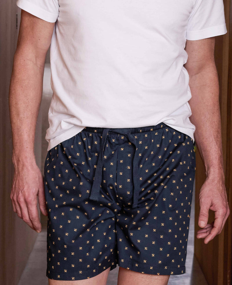 Navy Cotton Fleur De Lys Lounge Shorts