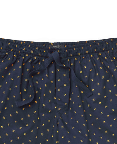 Navy Cotton Fleur De Lys Lounge Shorts