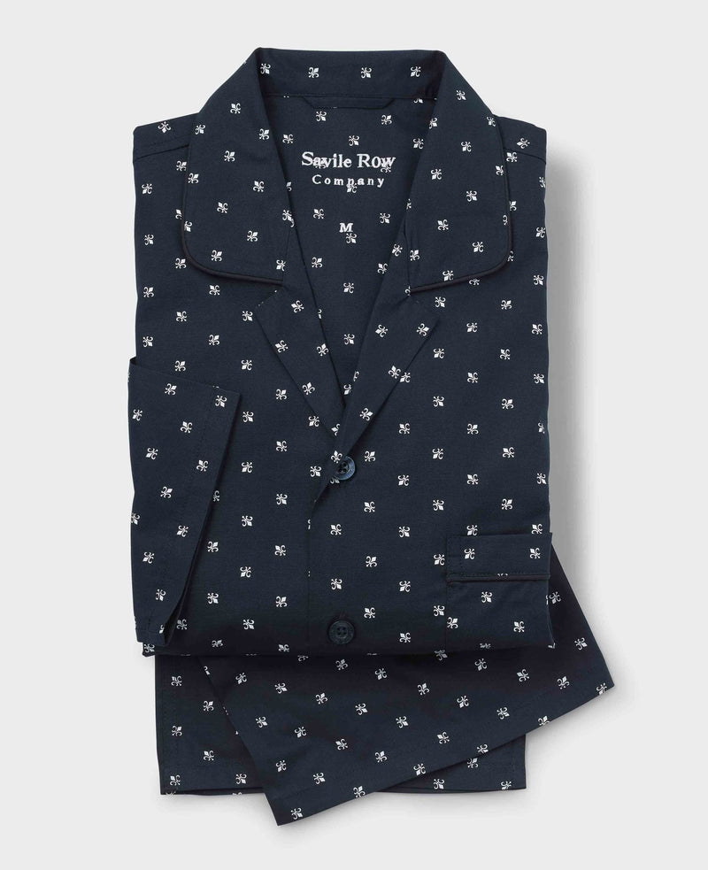 Navy Cotton Fleur De Lys Print Pyjamas