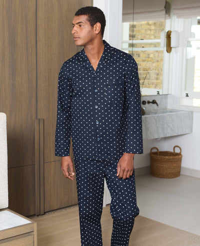 Navy Cotton Fleur De Lys Print Pyjamas