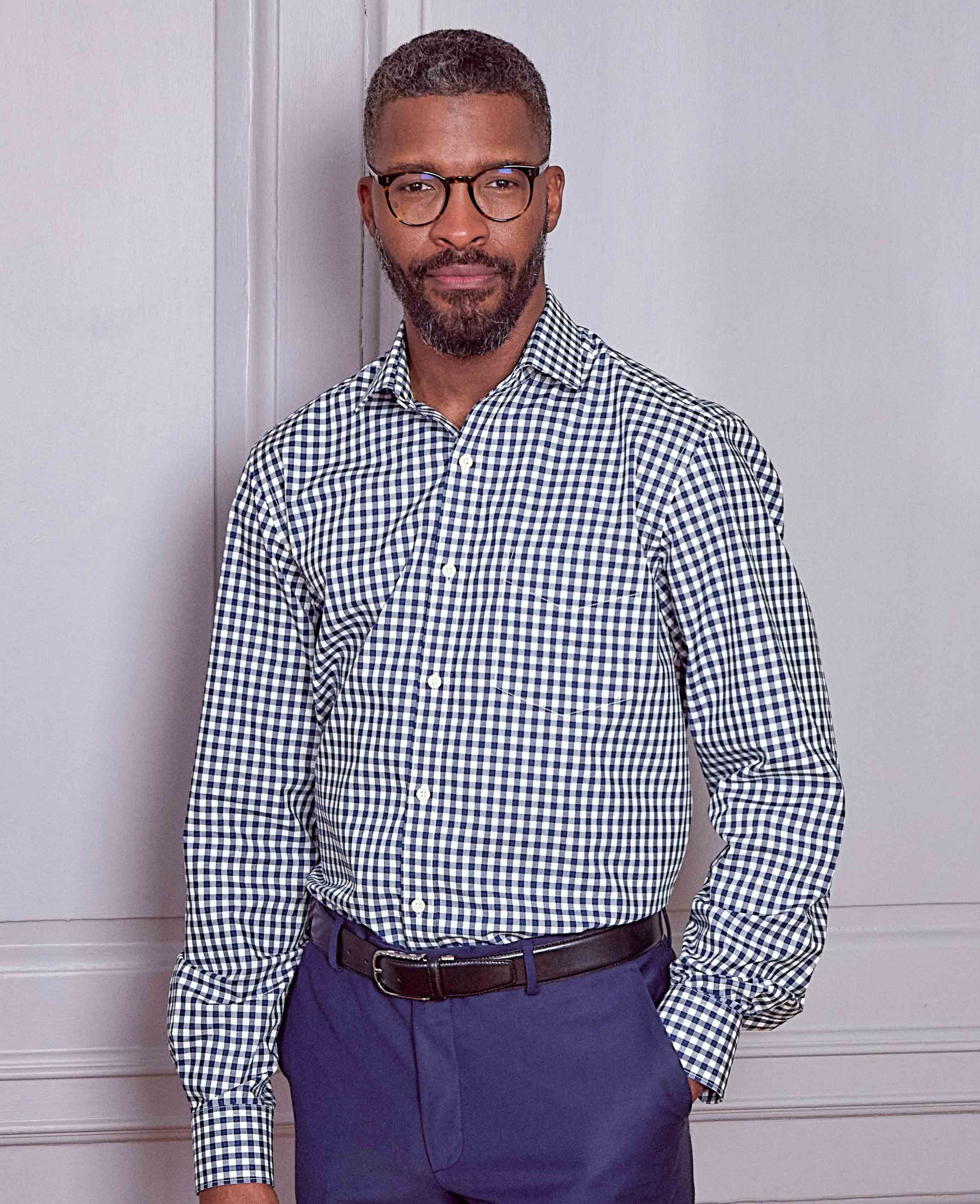gingham dress shirt Joseph Abboud Classic Fit Check Shirt, Blue Available in sizes XS Men's Gingham Blue and Brown