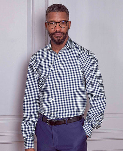 2pk Navy Blue Gingham Classic Fit Formal Shirts