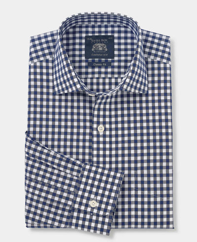 Men's Navy Cotton Gingham Check Classic Fit Formal Shirt folded