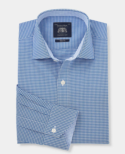 Men's Navy Cotton Gingham Slim Fit Formal Shirt folded