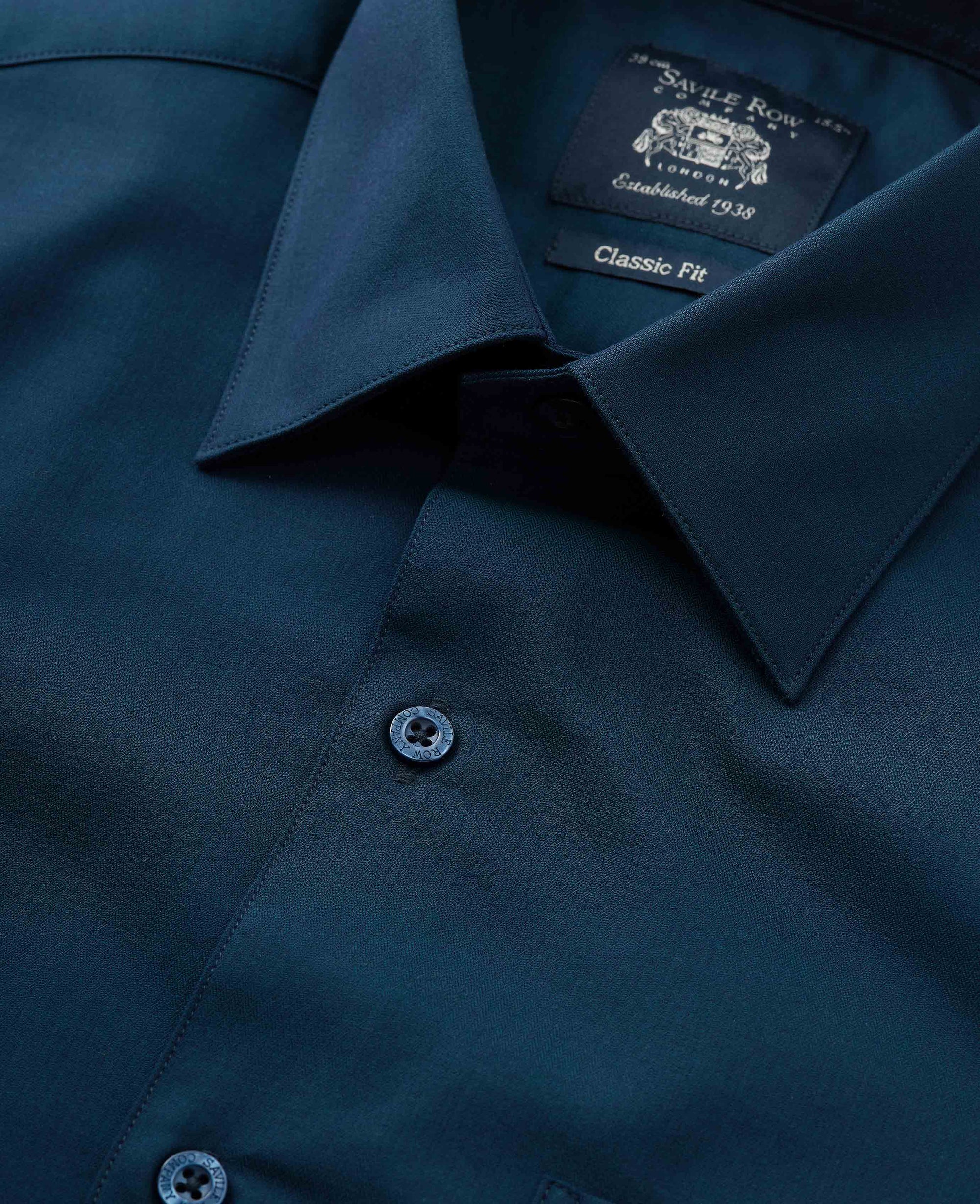 Men's Navy Cotton Herringbone Classic Fit Formal Shirt With Single Cuffs Men's Navy Cotton Herringbone Classic Fit Formal Shirt With Single Cuffs