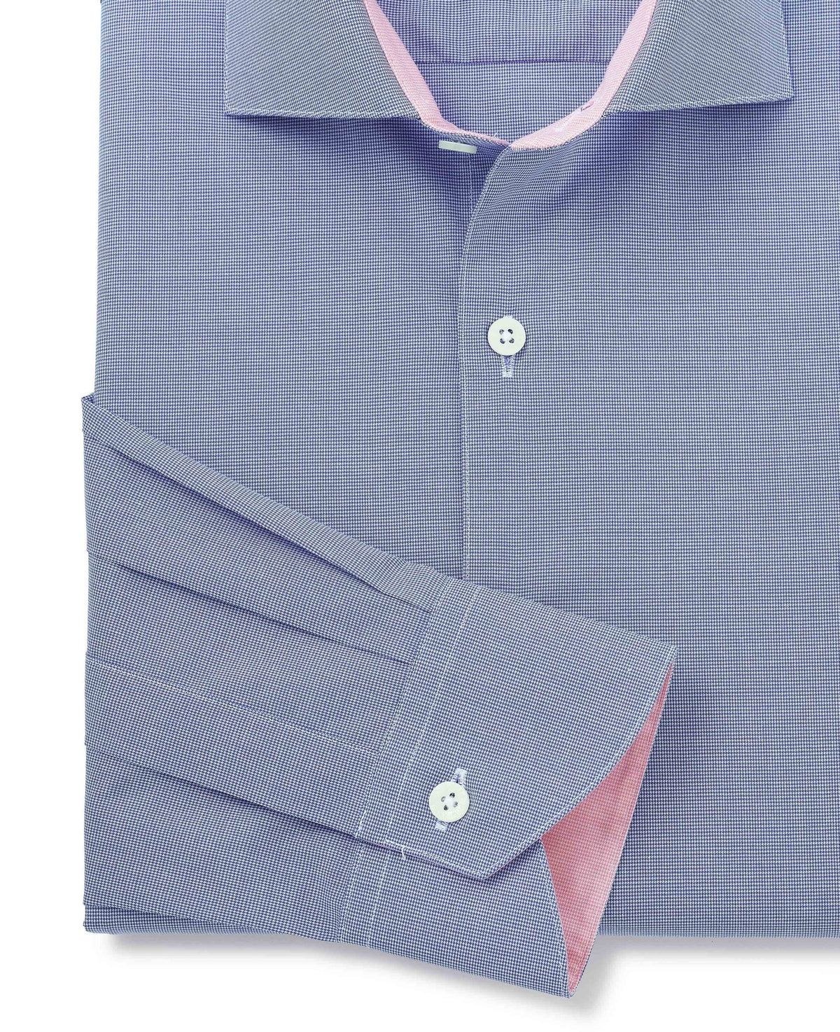 navy cotton micro check slim fit smart casual shirt single cuff 5005nav No Tie detail