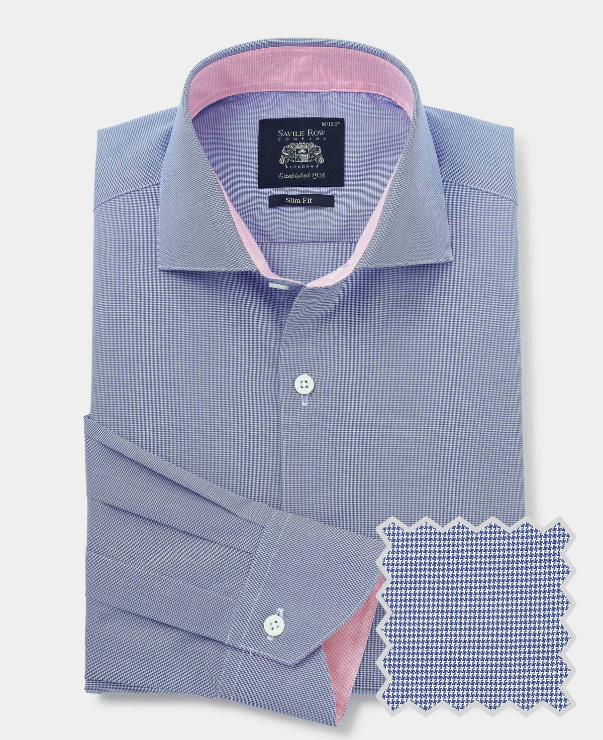 Men's Navy Cotton Micro Dobby Slim Fit Smart-Casual Shirt With Single Cuffs product shot with swatch
