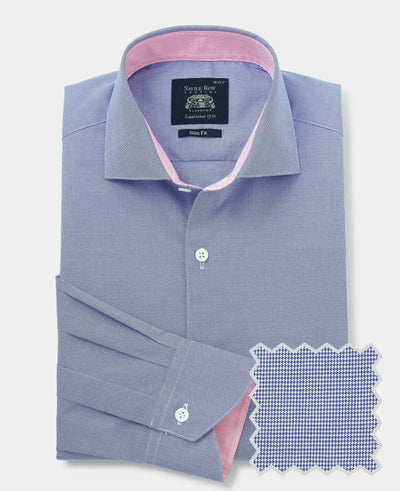Navy Cotton Micro Dobby Slim Fit Smart-Casual Shirt - Single Cuff