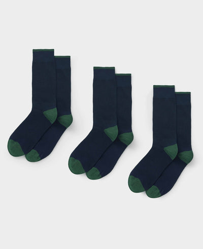 Men's Navy Three Pack Socks With Green Tipping