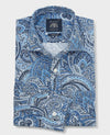 Navy Cotton Poplin Classic Fit Paisley Smart Casual Shirt - Single Cuff