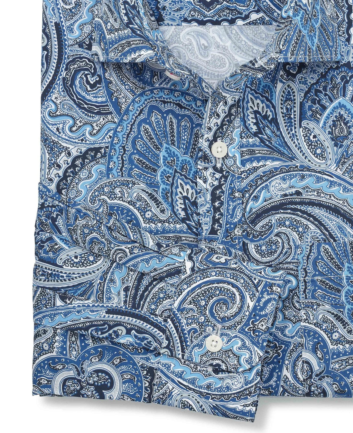 Navy Cotton Poplin Classic Fit Paisley Smart Casual Shirt - Single Cuff