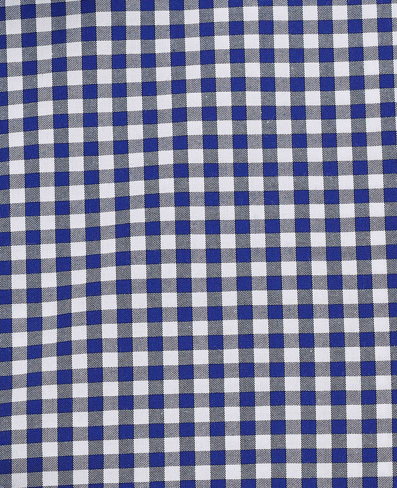 Navy Cotton Poplin Gingham Check Classic Fit Formal Shirt - Single Cuff