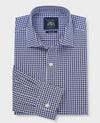 Navy Cotton Poplin Gingham Check Classic Fit Formal Shirt - Single Cuff