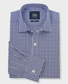 Navy Cotton Poplin Gingham Check Slim Fit Formal Shirt - Single Cuff