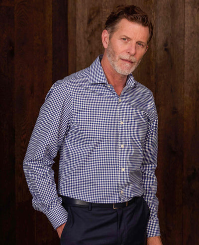 Navy Cotton Gingham Slim Shirt