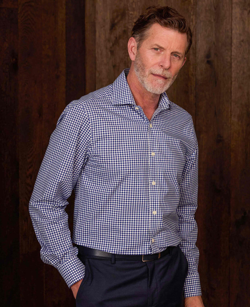 Navy Cotton Gingham Slim Shirt