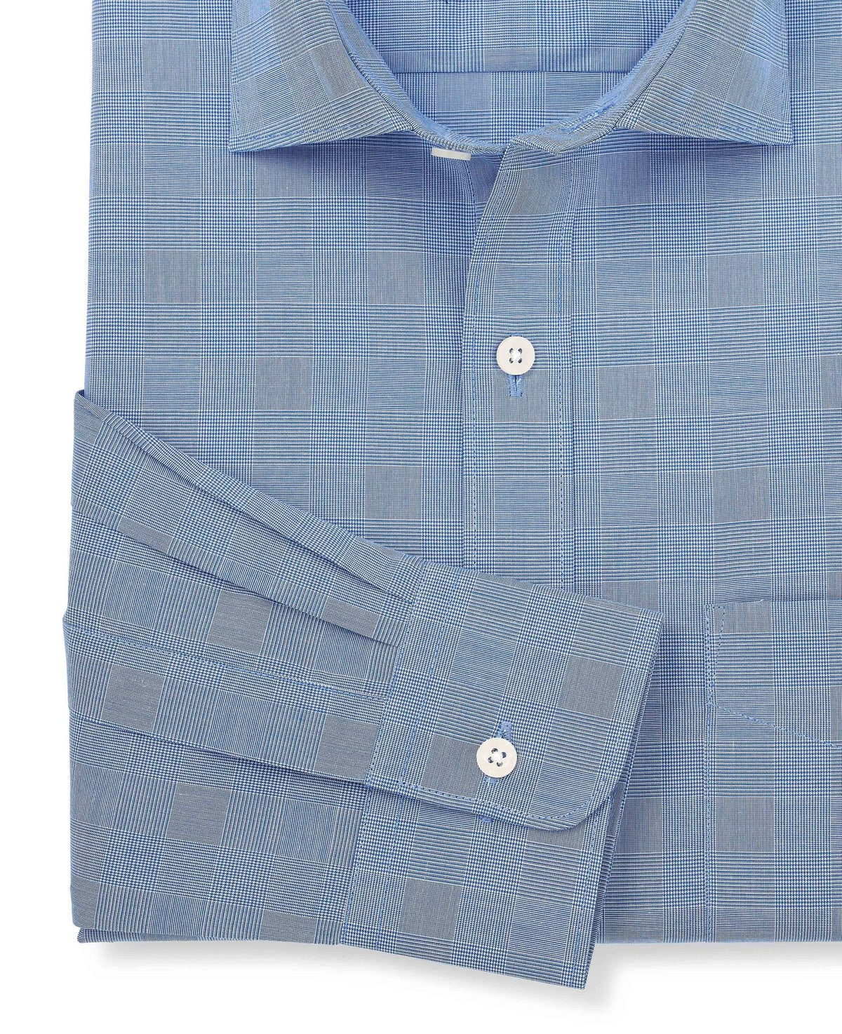Men's Navy Cotton Prince of Wales Check Classic Fit Formal Shirt sleeve detail