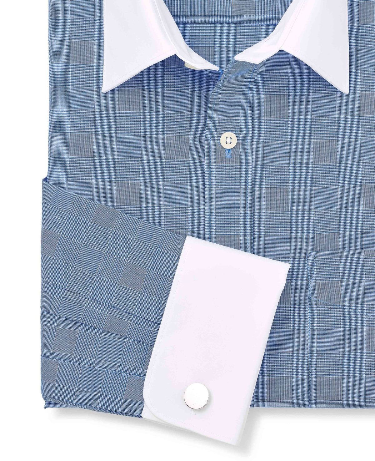 Men's Navy Cotton Prince of Wales Check Classic Fit Winchester Formal Shirt folded