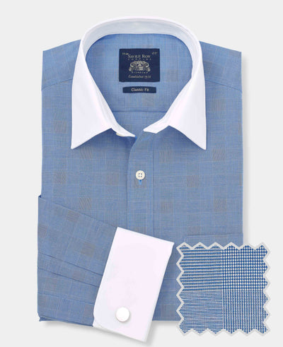 Men's Navy Cotton Prince of Wales Check Classic Fit Winchester Formal Shirt folded
