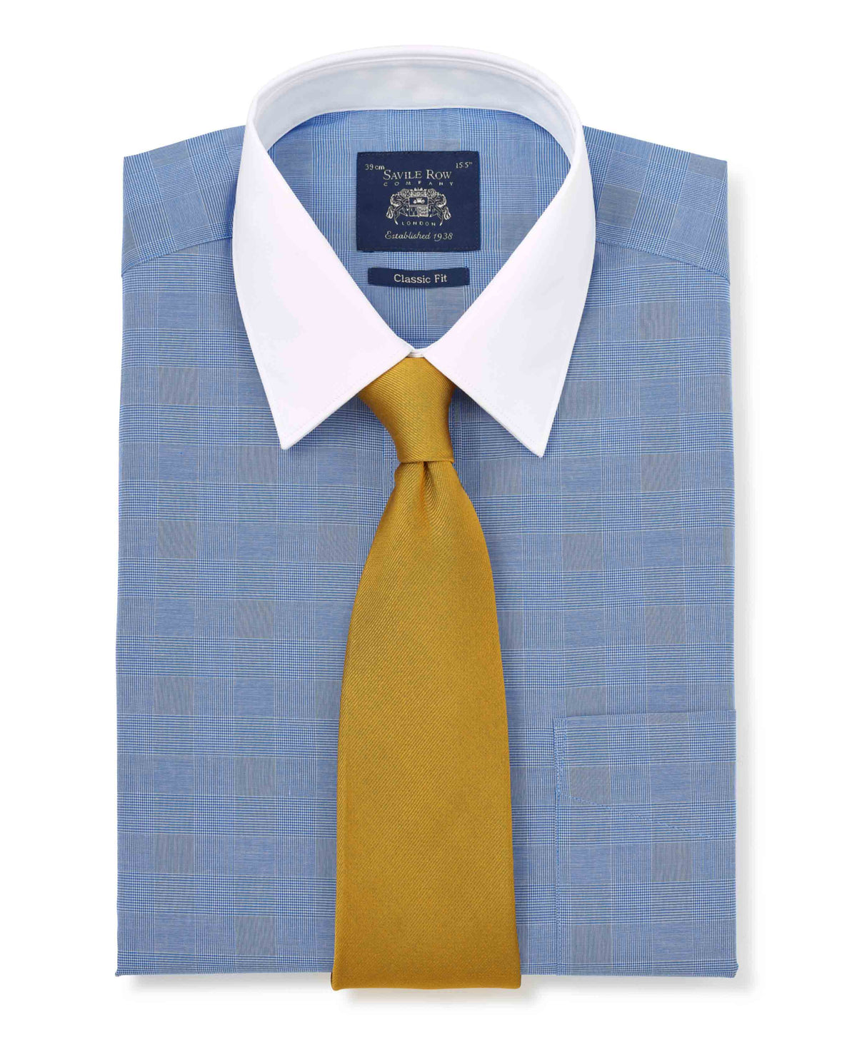Men's Navy Cotton Prince of Wales Check Classic Fit Winchester Formal Shirt folded