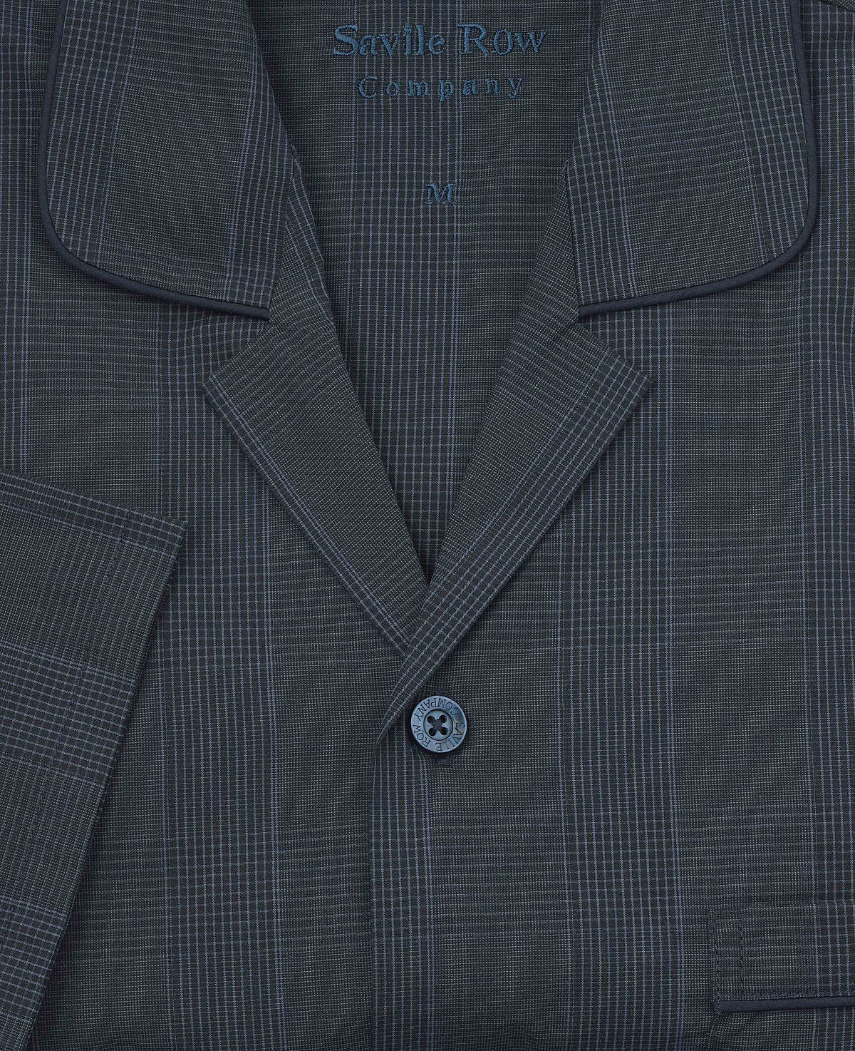 Men's Navy Cotton Revere Collar Check Pyjamas collar detail