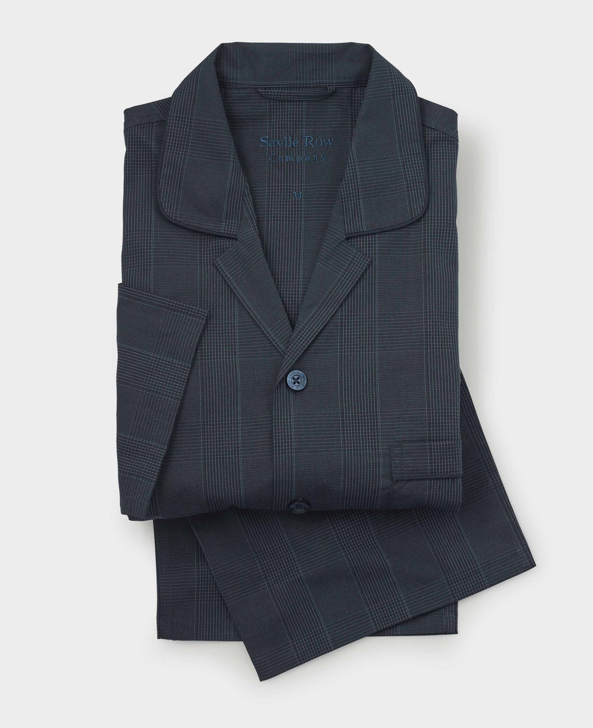 Navy Cotton Revere Collar Check Pyjamas