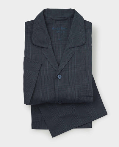 Navy Cotton Revere Collar Check Pyjamas