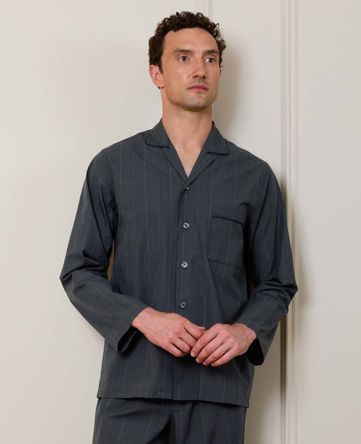 Navy Cotton Revere Collar Check Pyjamas