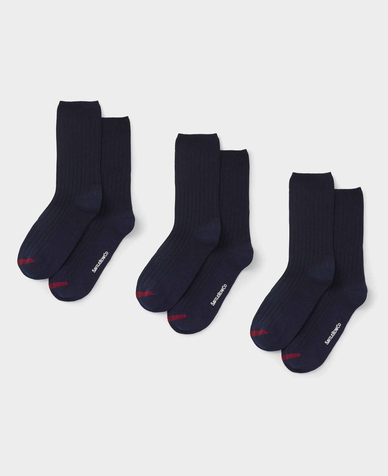Navy Cotton Rich Three Pack Socks