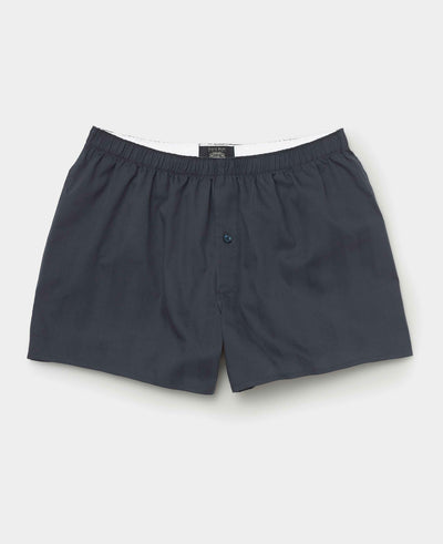 Navy Cotton Satin Stripe Boxing Shorts