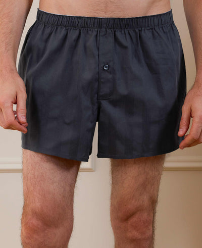 Navy Cotton Satin Stripe Boxer Shorts