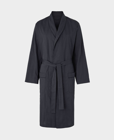 Navy Cotton Satin Stripe Dressing Gown
