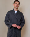Navy Cotton Satin Stripe Dressing Gown