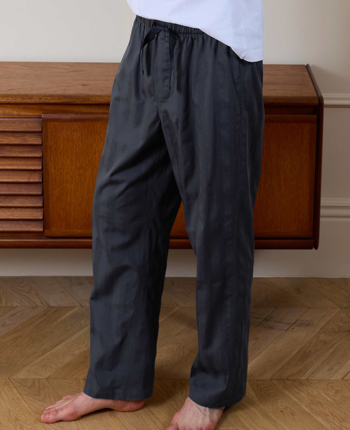 Navy Cotton Satin Stripe Lounge Pants