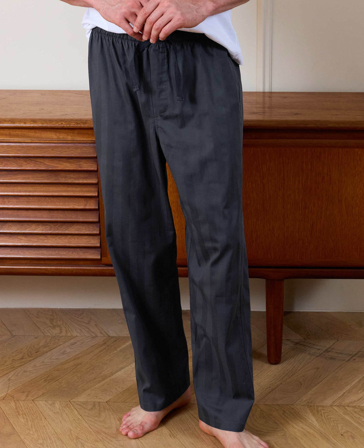 Navy Cotton Satin Stripe Lounge Pants