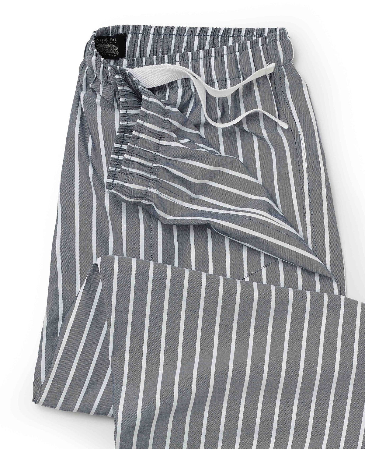 Men's Navy Cotton Striped Lounge Pants waist detail